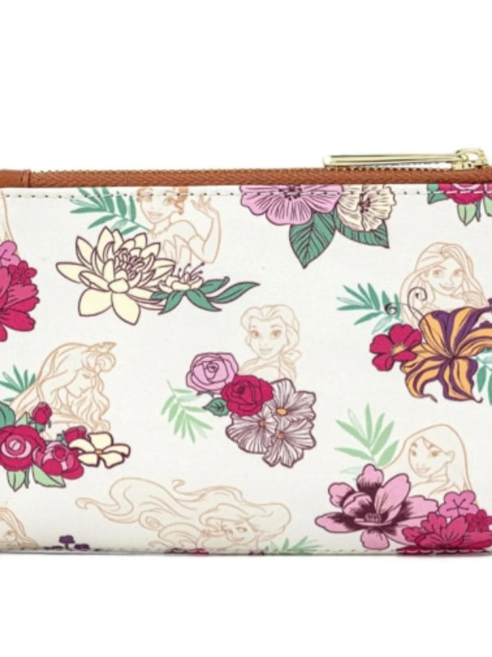 Loungefly White Floral Disney Princess Zip Wallet with Gold Plaque - Picture 3 of 5